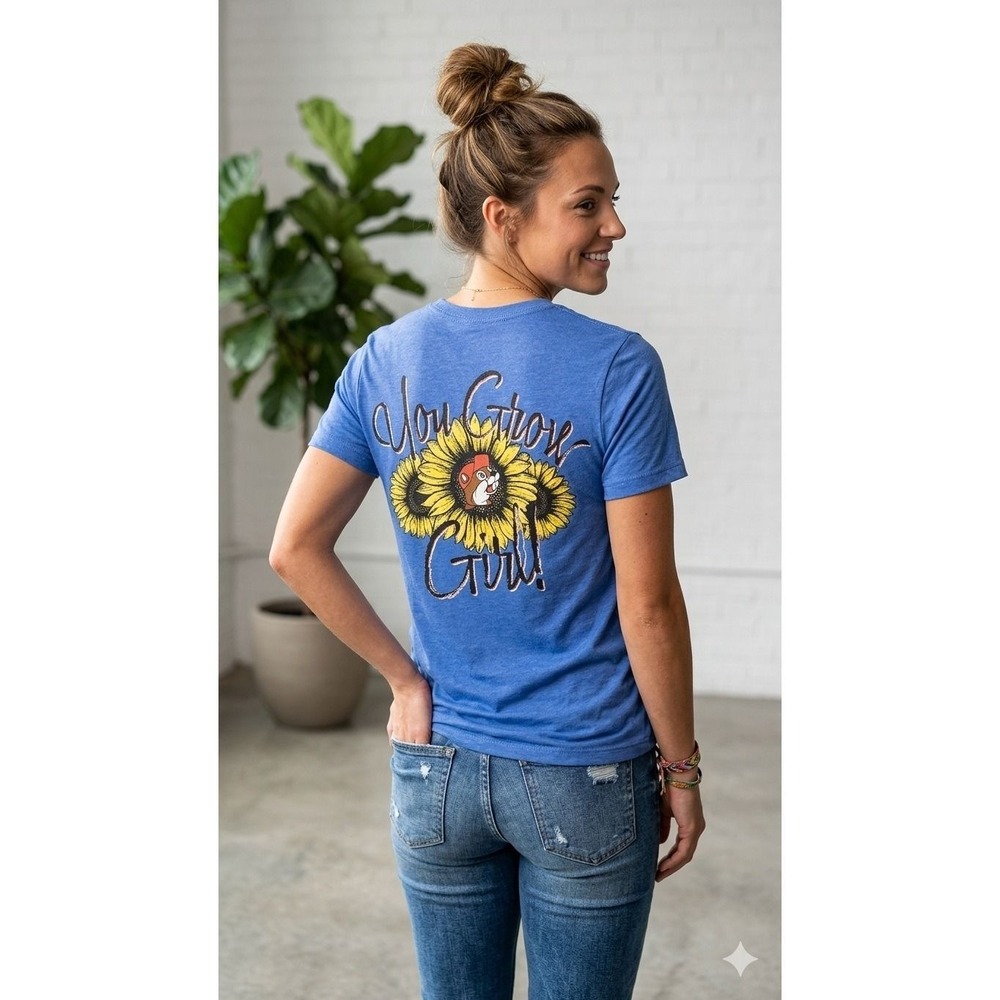 Buc-ee's You Grow Girl Sunflower Graphic T-Shirt Blue Small